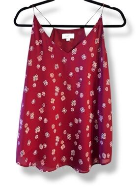 🌺 LOFT Outlet Red Floral Cami Tank Top Fully Lined V-Neck Size S EUC Strappy!
